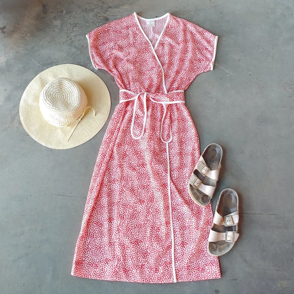 Vintage LeVoy's Red Patterned Midi Wrap Dress sm